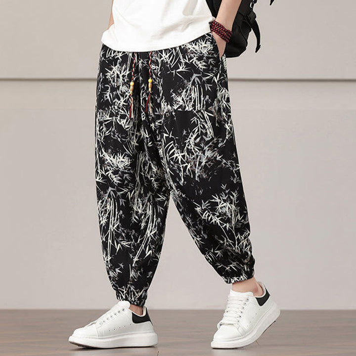 Sarouel pour homme avec cordon de serrage et poches, motif feuilles de bambou et Buddha Stones - image 15