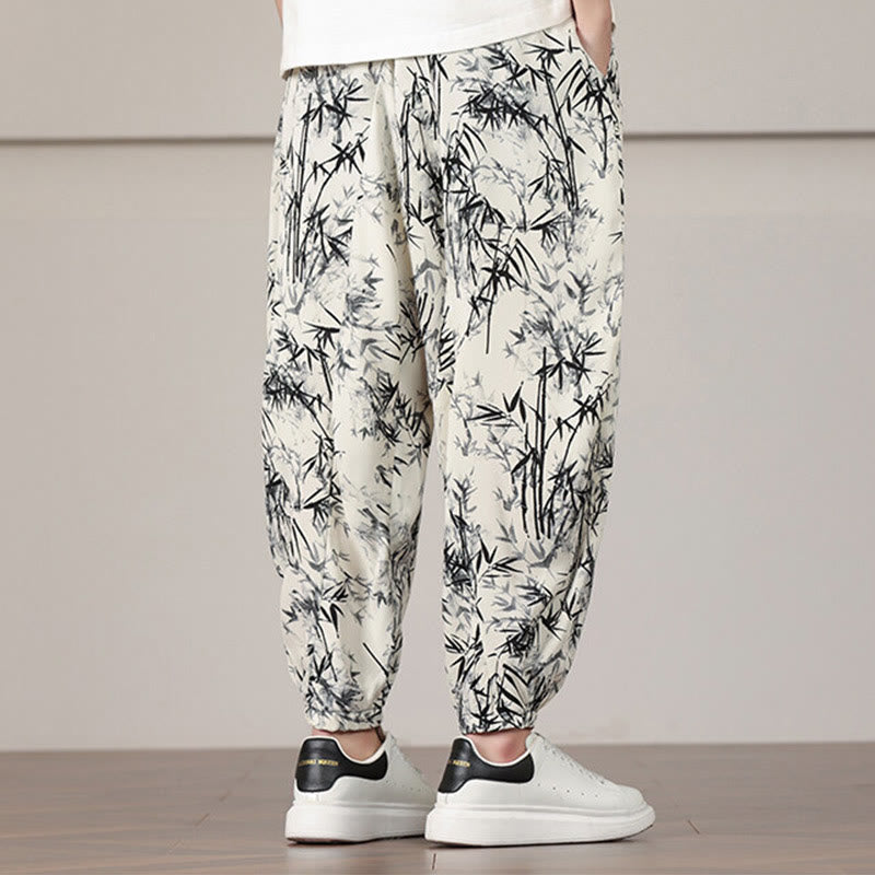 Sarouel pour homme avec cordon de serrage et poches, motif feuilles de bambou et Buddha Stones - image 5