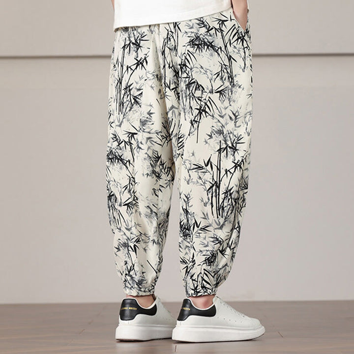 Sarouel pour homme avec cordon de serrage et poches, motif feuilles de bambou et Buddha Stones - image 5