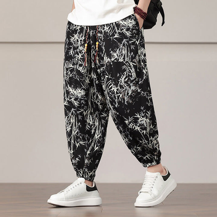 Sarouel pour homme avec cordon de serrage et poches, motif feuilles de bambou et Buddha Stones - image 11