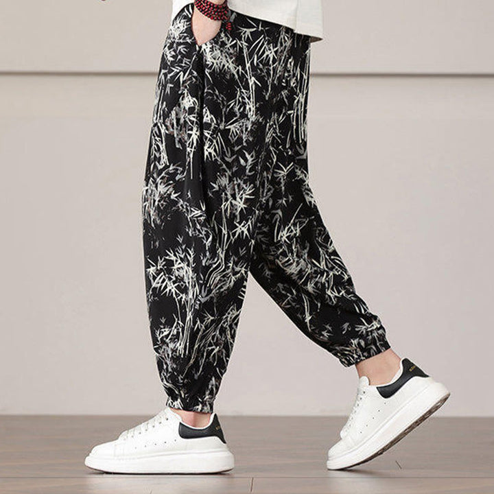 Sarouel pour homme avec cordon de serrage et poches, motif feuilles de bambou et Buddha Stones - image 14