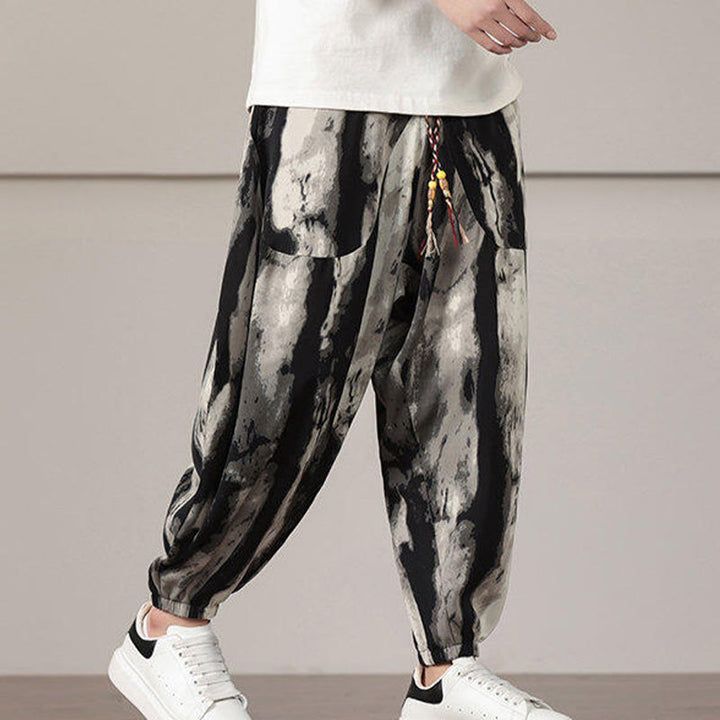 Sarouel pour homme avec cordon de serrage et poches, motif rayures et Buddha Stones - image 6