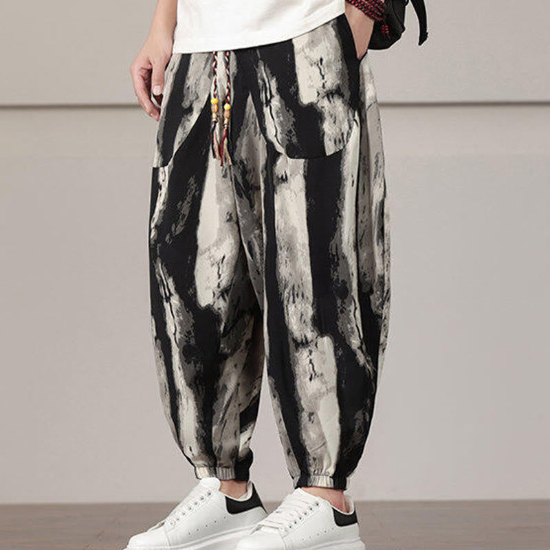 Sarouel pour homme avec cordon de serrage et poches, motif rayures et Buddha Stones - image 5