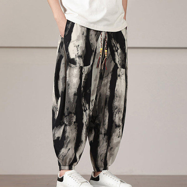 Sarouel pour homme avec cordon de serrage et poches, motif rayures et Buddha Stones - image 4