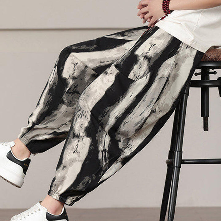 Sarouel pour homme avec cordon de serrage et poches, motif rayures et Buddha Stones - image 8