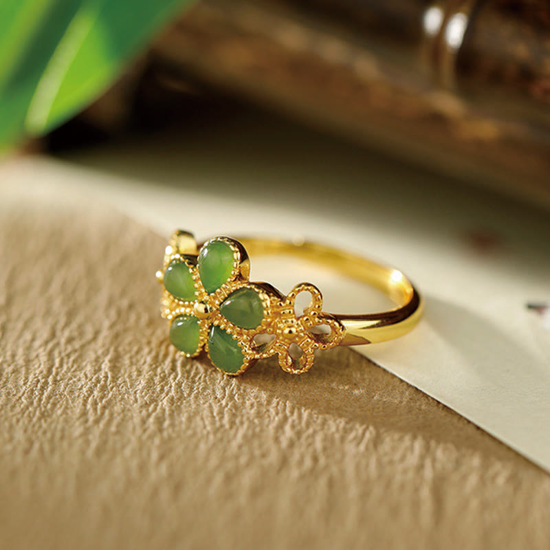 Bague de prospérité réglable en argent sterling 925 plaqué or avec jade Hetian naturel et Buddha Stones - image 2