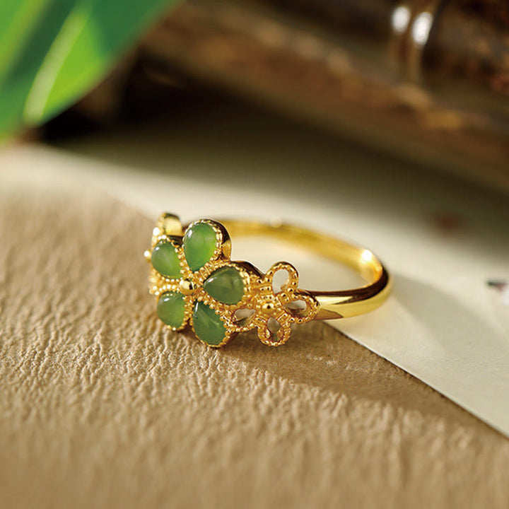 Bague de prospérité réglable en argent sterling 925 plaqué or avec jade Hetian naturel et Buddha Stones - image 2