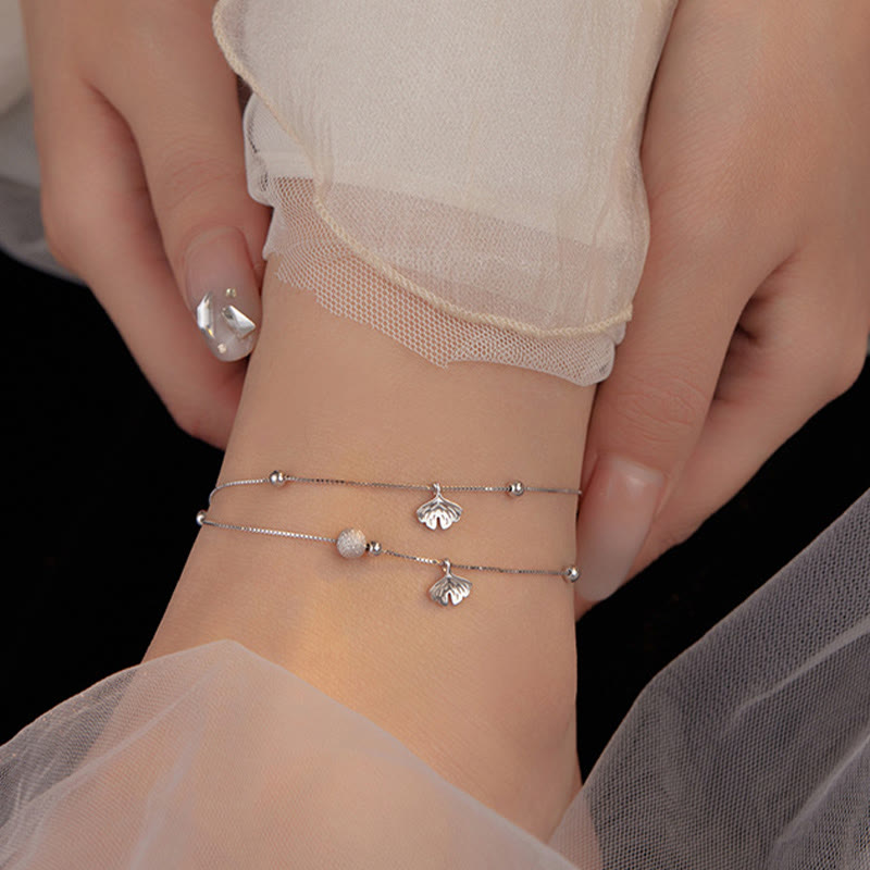 Buddha Stones double couche en argent sterling 925 avec protection en forme de feuille de ginkgo - image 3