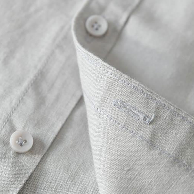 Chemise homme en coton et lin à manches courtes et boutons style simple Buddha Stones - image 15