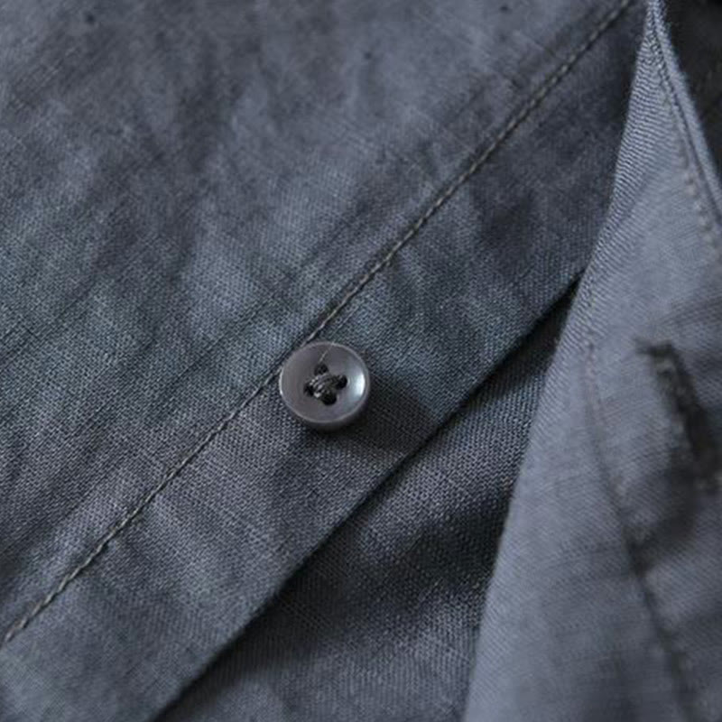 Chemise homme en coton et lin à manches courtes et boutons style simple Buddha Stones - image 18