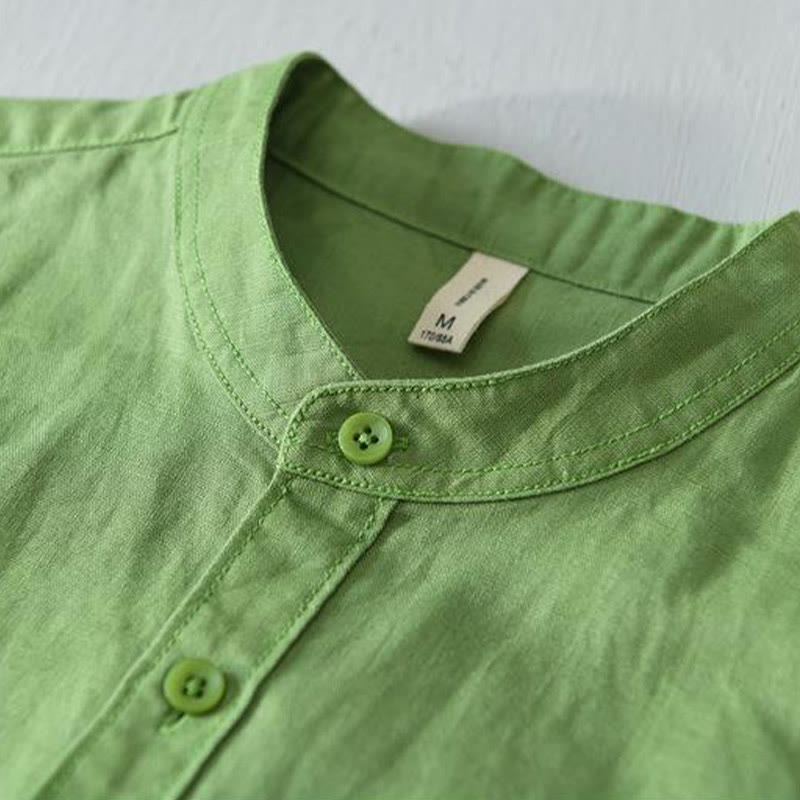 Chemise homme en coton et lin à manches courtes et boutons style simple Buddha Stones - image 3