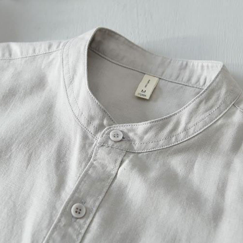 Chemise homme en coton et lin à manches courtes et boutons style simple Buddha Stones - image 14