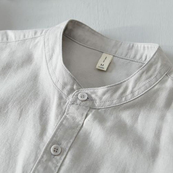 Chemise homme en coton et lin à manches courtes et boutons style simple Buddha Stones - image 14