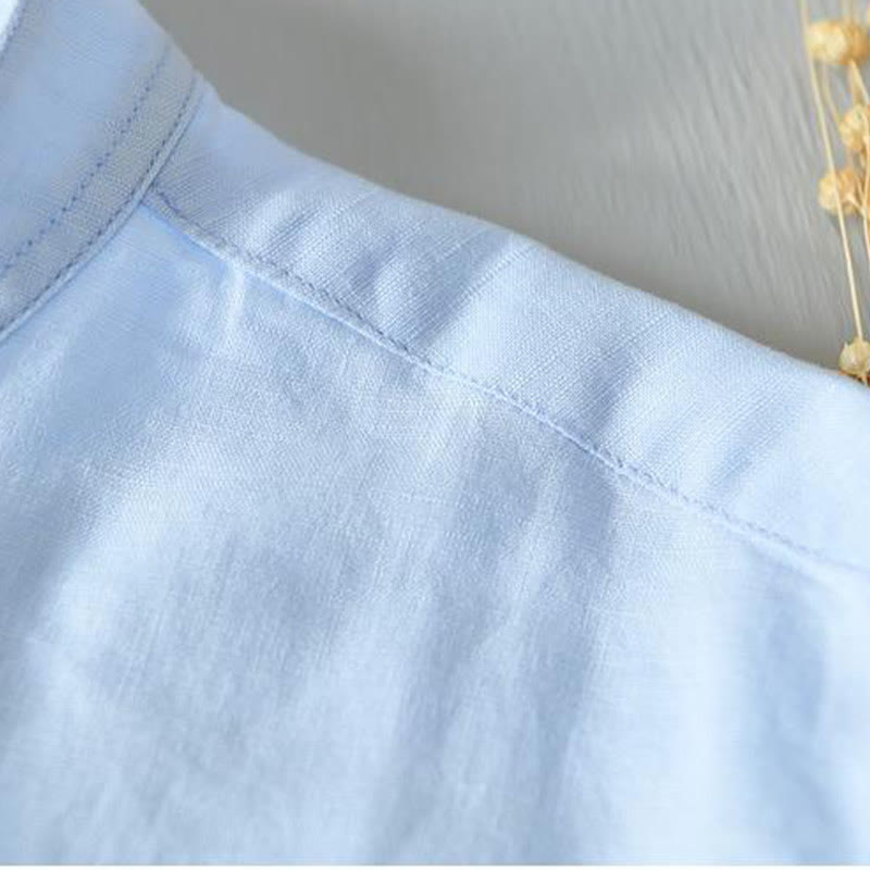 Chemise homme en coton et lin à manches courtes et boutons style simple Buddha Stones - image 11