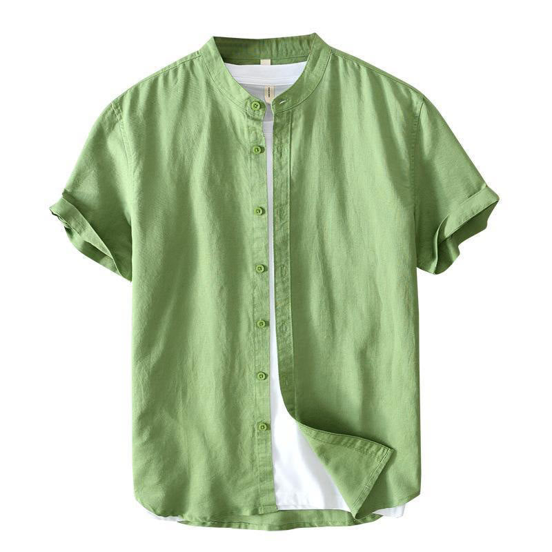 Chemise homme en coton et lin à manches courtes et boutons style simple Buddha Stones - image 2