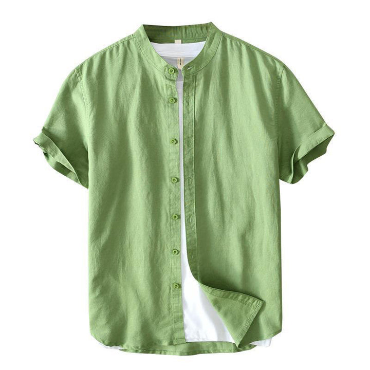 Chemise homme en coton et lin à manches courtes et boutons style simple Buddha Stones - image 2