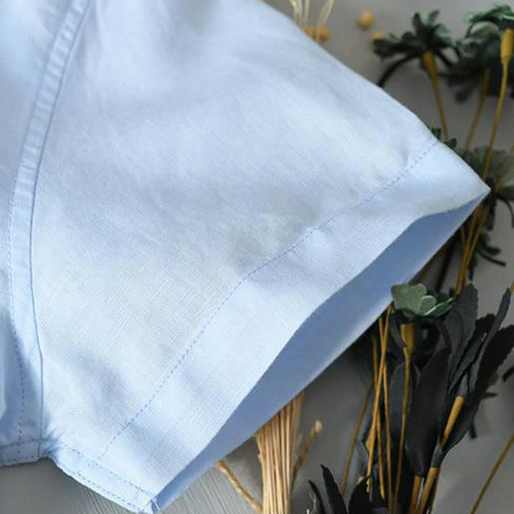 Chemise homme en coton et lin à manches courtes et boutons style simple Buddha Stones - image 12