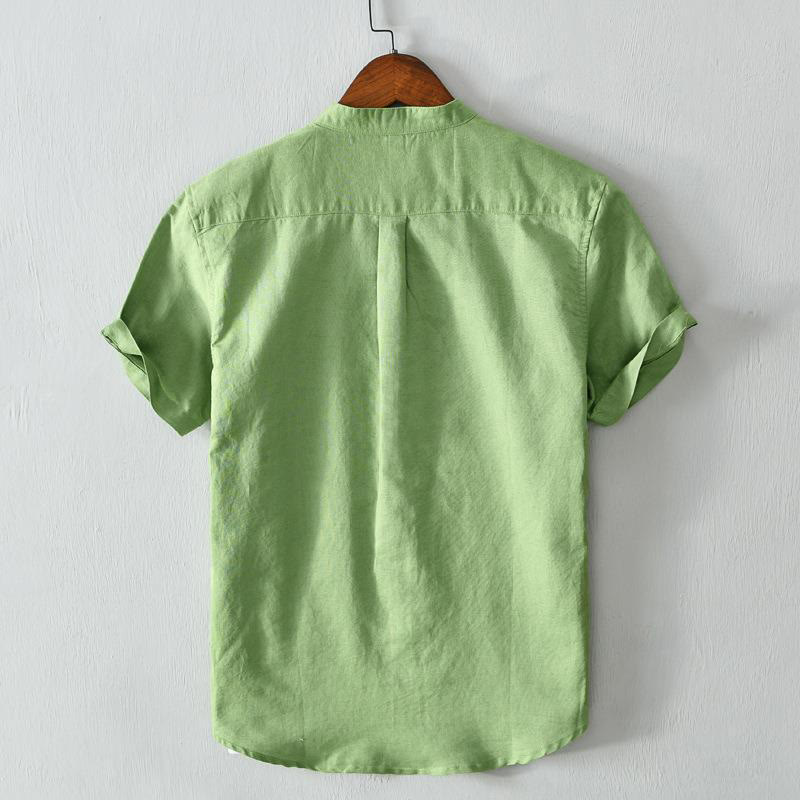 Chemise homme en coton et lin à manches courtes et boutons style simple Buddha Stones - image 1