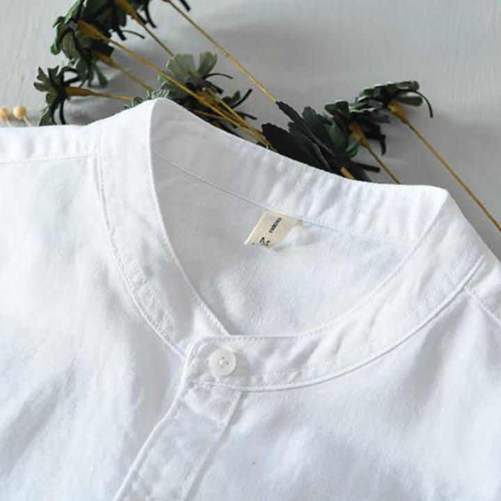 Chemise homme en coton et lin à manches courtes et boutons style simple Buddha Stones - image 8