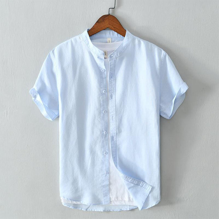 Chemise homme en coton et lin à manches courtes et boutons style simple Buddha Stones - Bleu ciel clair - US/UK/AU44，EU54 (4XL) - image 10