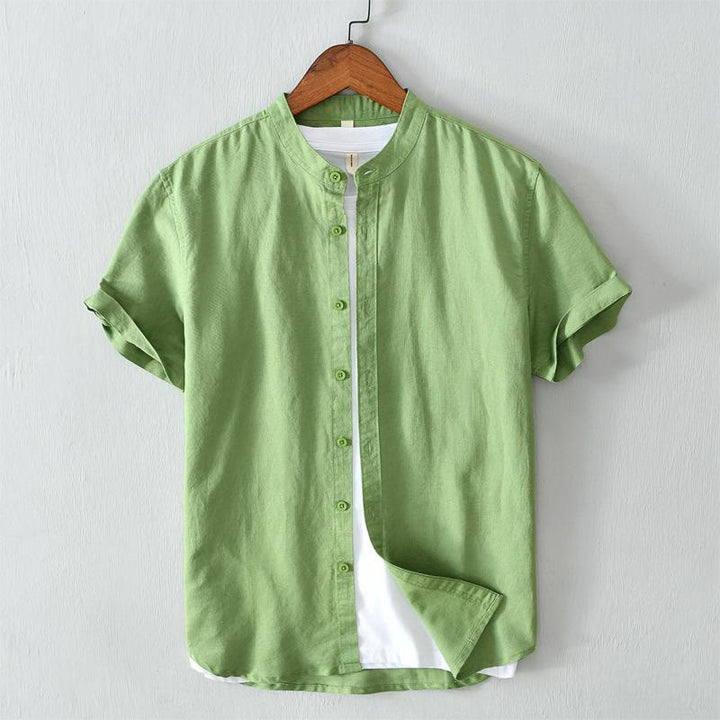 Chemise homme en coton et lin à manches courtes et boutons style simple Buddha Stones - PrintempsVert - US/UK/AU44，EU54 (4XL) - image 0
