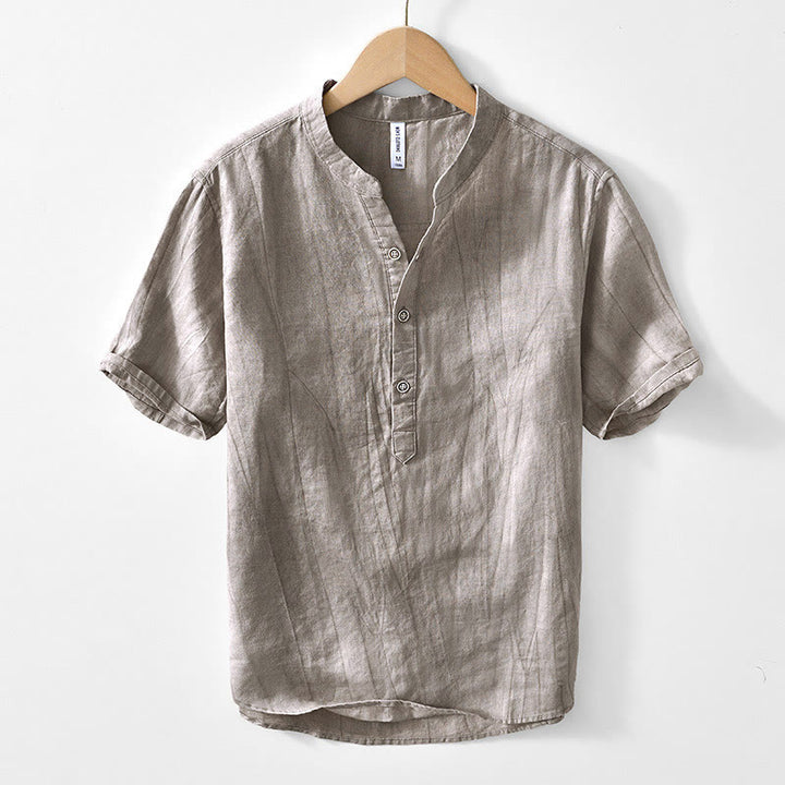 Chemise homme en coton ramie à manches courtes et col en V Buddha Stones - Kaki foncé - US/UK/AU44，EU54 (4XL) - image 7