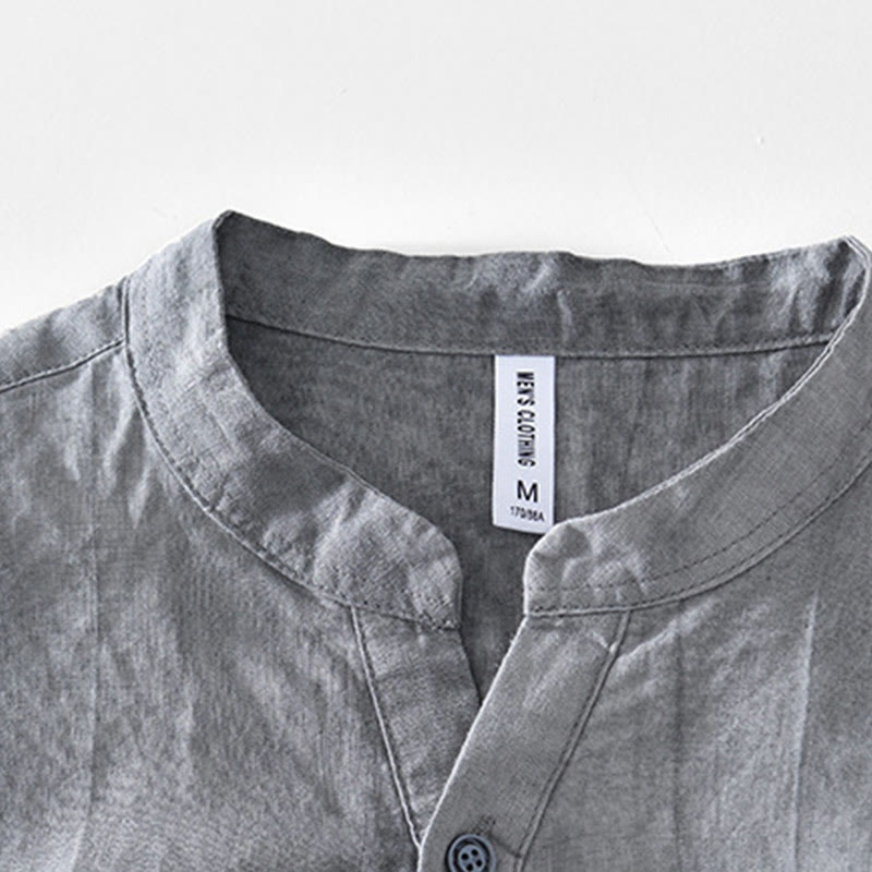 Chemise homme en coton ramie à manches courtes et col en V Buddha Stones - image 2