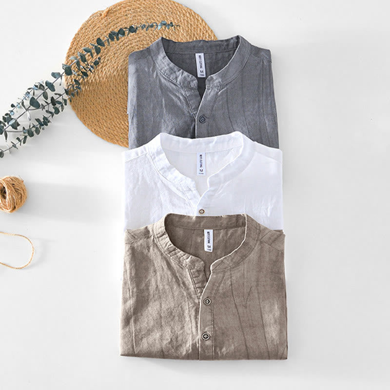 Chemise homme en coton ramie à manches courtes et col en V Buddha Stones - image 19