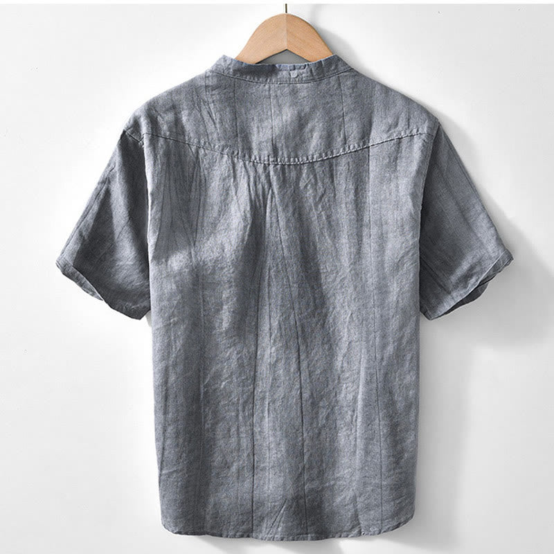 Chemise homme en coton ramie à manches courtes et col en V Buddha Stones - image 1