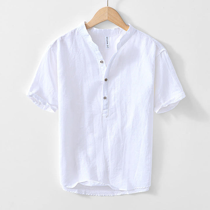 Chemise homme en coton ramie à manches courtes et col en V Buddha Stones - Blanc - US/UK/AU44，EU54 (4XL) - image 13
