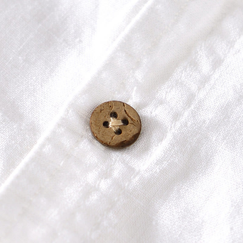 Chemise d'été à col montant et manches courtes en coton et lin pour homme, demi-boutonnage, motif Buddha Stones