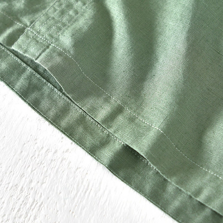 Chemise d'été à col montant et manches courtes en coton et lin pour homme, demi-boutonnage, motif Buddha Stones