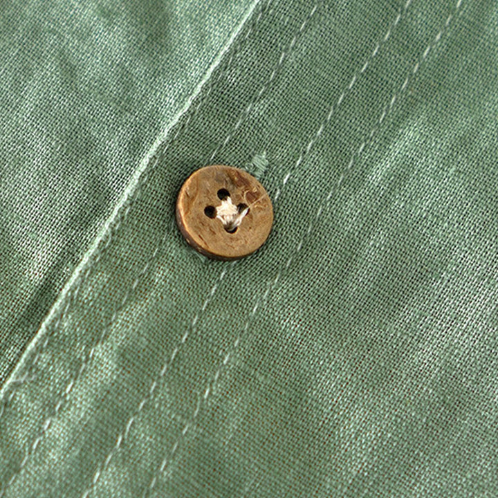 Chemise d'été à col montant et manches courtes en coton et lin pour homme, demi-boutonnage, motif Buddha Stones