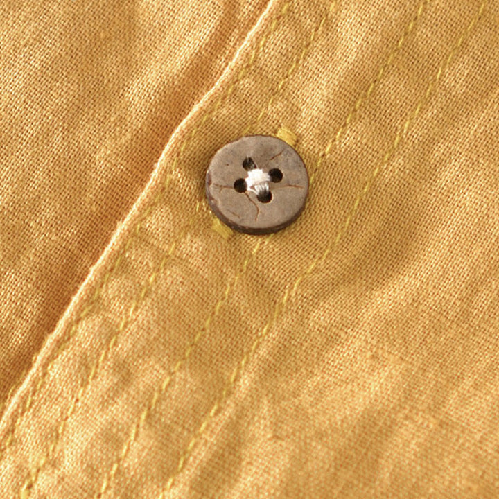 Chemise d'été à col montant et manches courtes en coton et lin pour homme, demi-boutonnage, motif Buddha Stones