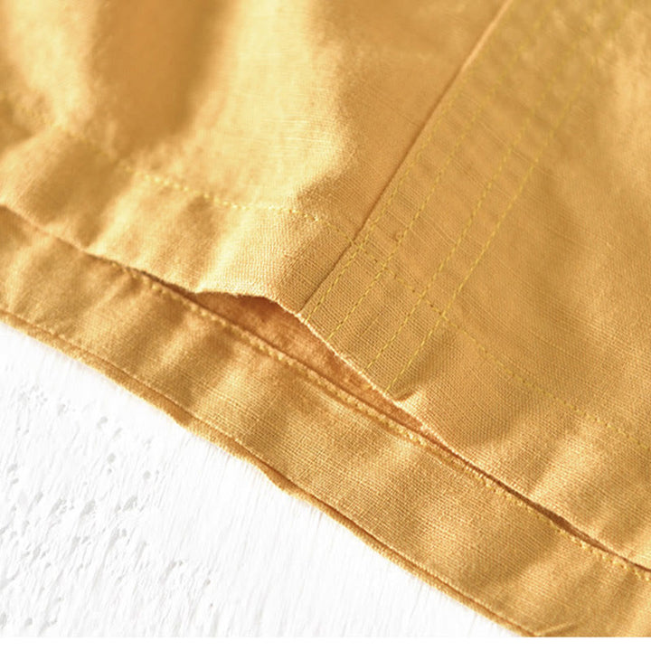Chemise d'été à col montant et manches courtes en coton et lin pour homme, demi-boutonnage, motif Buddha Stones