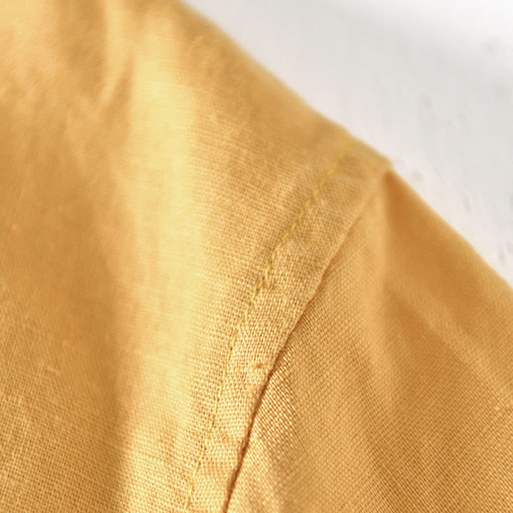Chemise d'été à col montant et manches courtes en coton et lin pour homme, demi-boutonnage, motif Buddha Stones