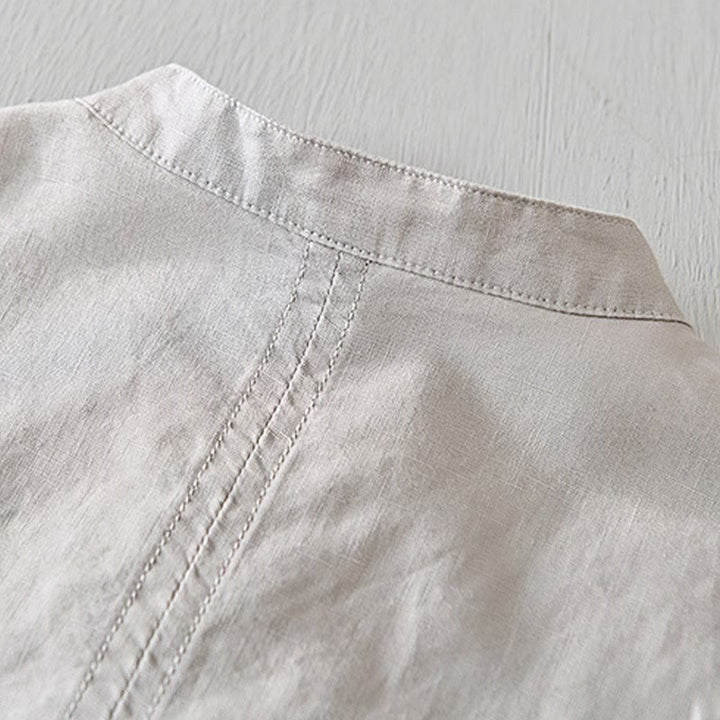 Chemise homme décontractée à manches courtes en coton et lin, motif Buddha Stones, demi-boutonnage