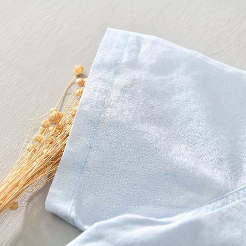 Chemise homme décontractée à manches courtes en coton et lin, motif Buddha Stones, demi-boutonnage