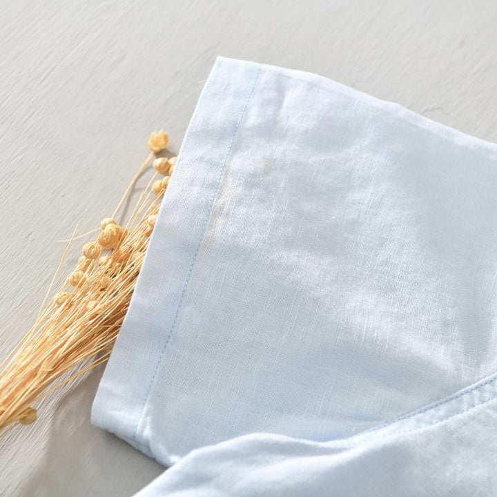 Chemise homme décontractée à manches courtes en coton et lin, motif Buddha Stones, demi-boutonnage