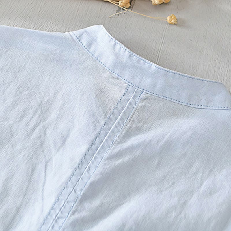 Chemise homme décontractée à manches courtes en coton et lin, motif Buddha Stones, demi-boutonnage