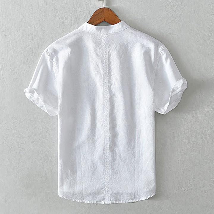 Chemise homme décontractée à manches courtes en coton et lin, motif Buddha Stones, demi-boutonnage