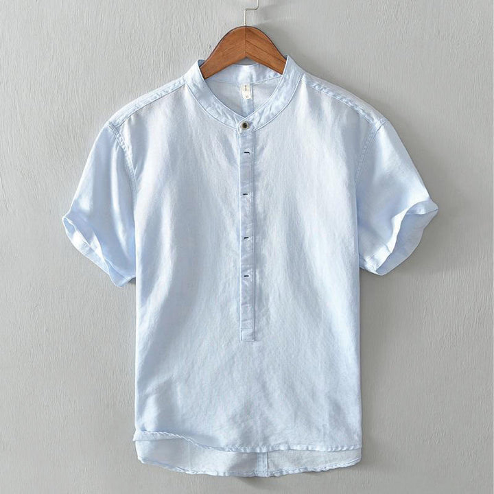 Chemise homme décontractée à manches courtes en coton et lin, motif Buddha Stones, demi-boutonnage