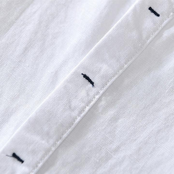 Chemise homme décontractée à manches courtes en coton et lin, motif Buddha Stones, demi-boutonnage