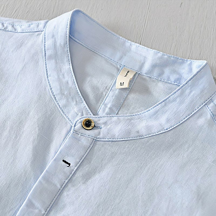 Chemise homme décontractée à manches courtes en coton et lin, motif Buddha Stones, demi-boutonnage - image 11