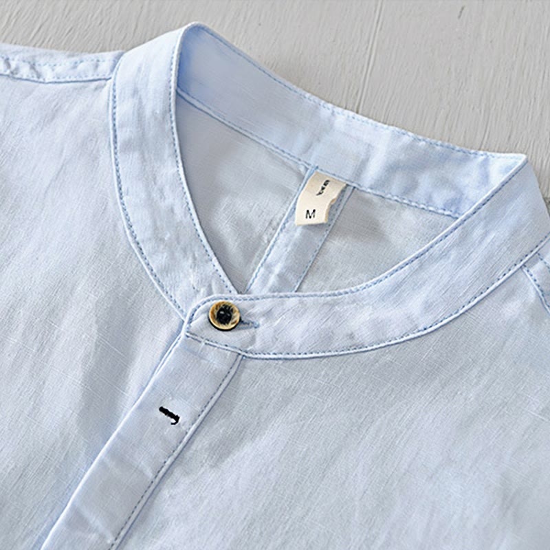 Chemise homme décontractée à manches courtes en coton et lin, motif Buddha Stones, demi-boutonnage - image 11