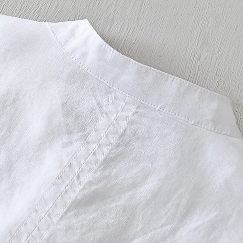 Chemise homme décontractée à manches courtes en coton et lin, motif Buddha Stones, demi-boutonnage