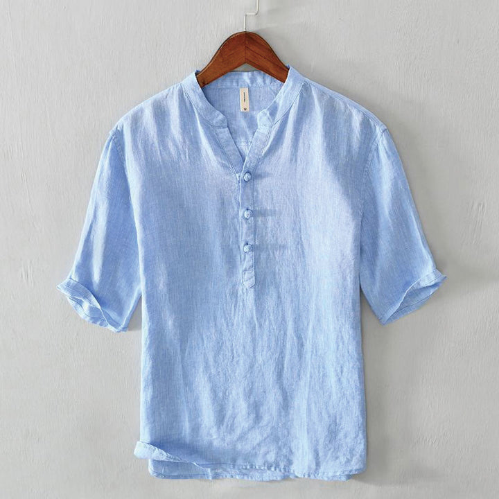 Chemise homme en lin à manches mi-longues et col montant, couleur unie, motif Buddha Stones - Bleuet - US/UK/AU42，EU52 (3XL) - image 11