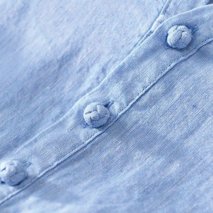 Chemise homme en lin à manches mi-longues et col montant, couleur unie, motif Buddha Stones - image 15