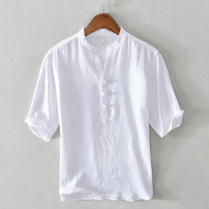 Chemise homme en lin à manches mi-longues et col montant, couleur unie, motif Buddha Stones - Blanc - US/UK/AU42，EU52 (3XL) - image 5