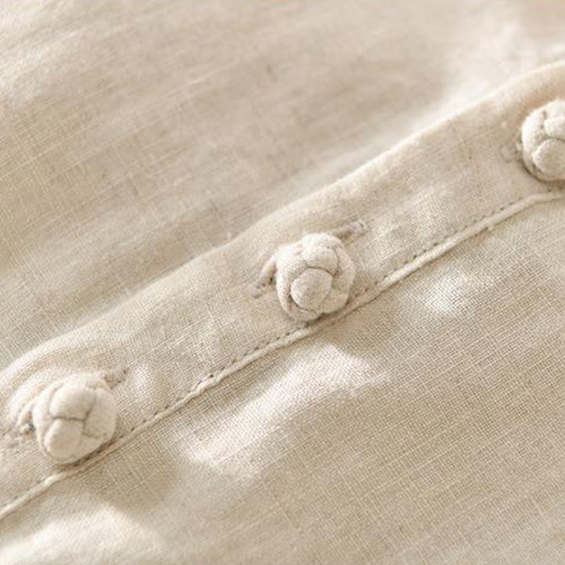 Chemise homme en lin à manches mi-longues et col montant, couleur unie, motif Buddha Stones - image 3